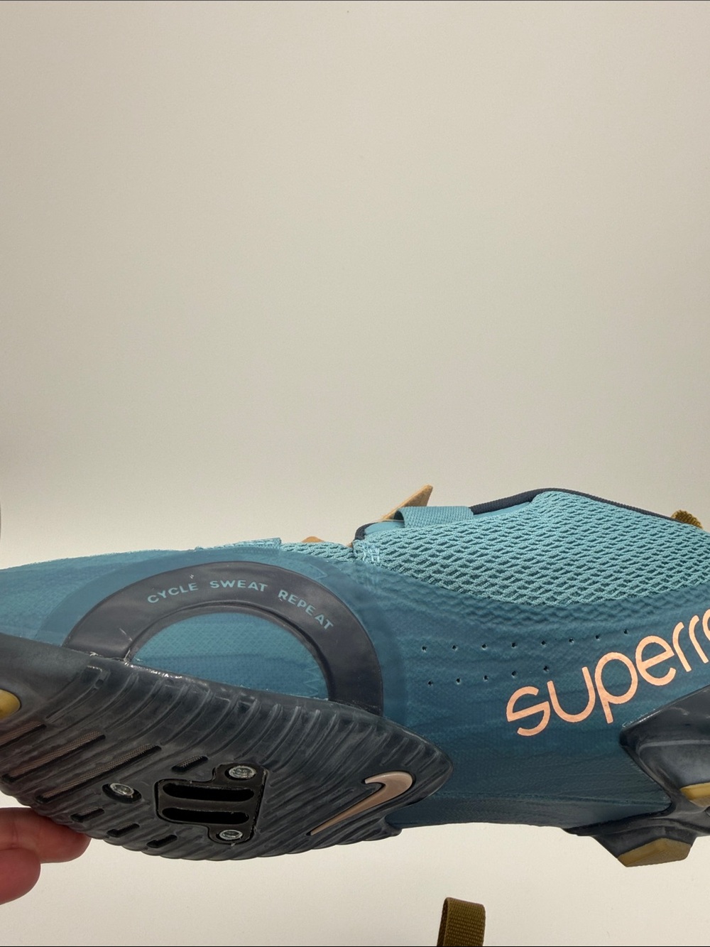 Nike Teal Youth Strap Cycling Shoes with Mustard Heel Loop - Picture 7 of 7